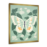 Butterfly White Wings On Retro Green - Butterfly Bedroom Wall Art
