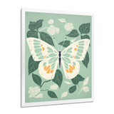 Butterfly White Wings On Retro Green - Butterfly Bedroom Wall Art