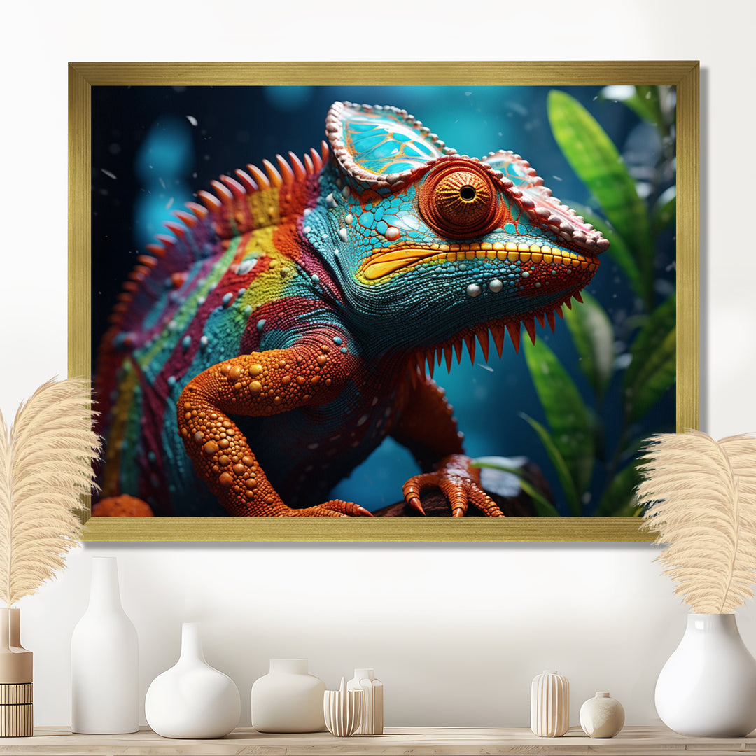 Colorful Chameleon Portrait - Forest Animals Canvas Wall Art