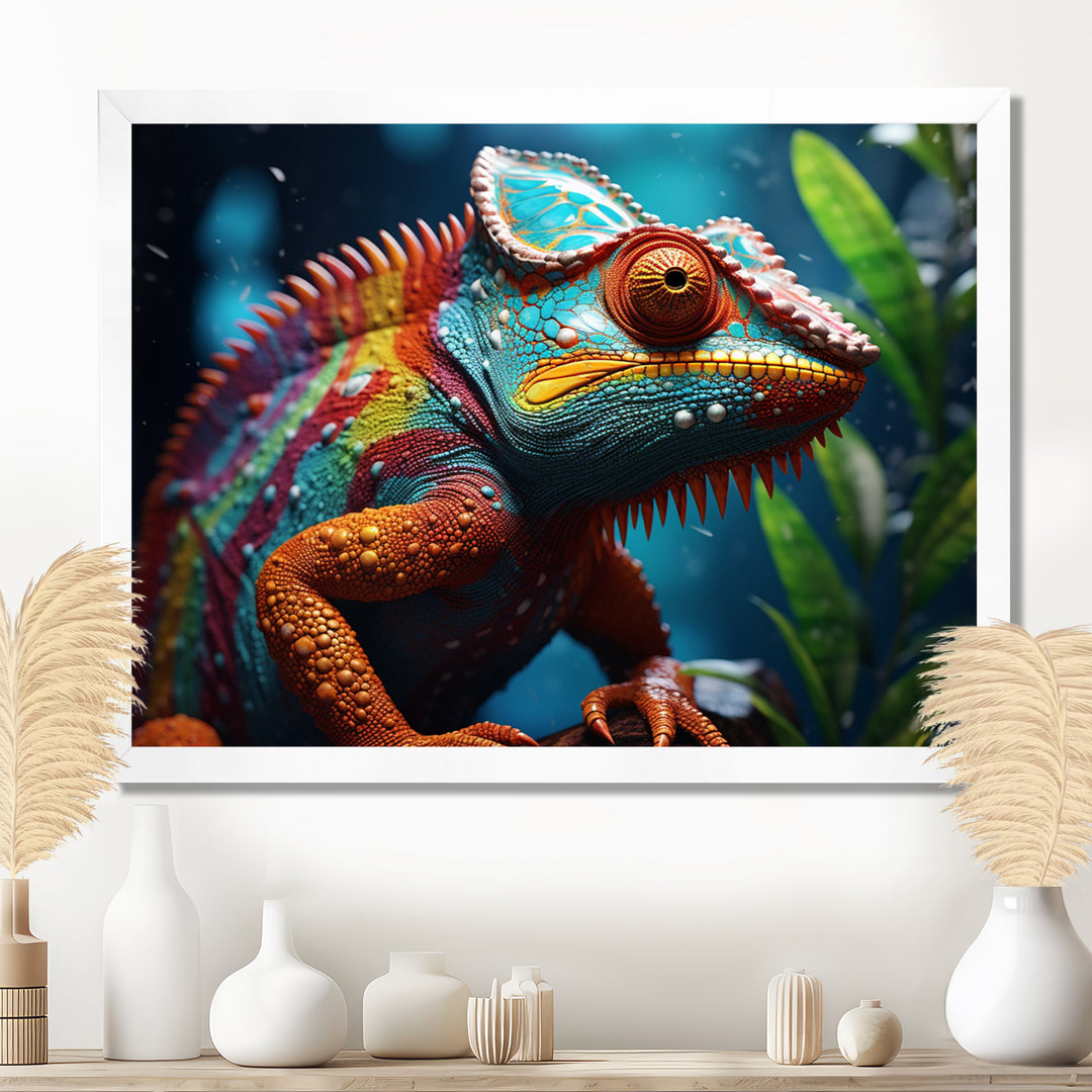 Colorful Chameleon Portrait - Forest Animals Canvas Wall Art