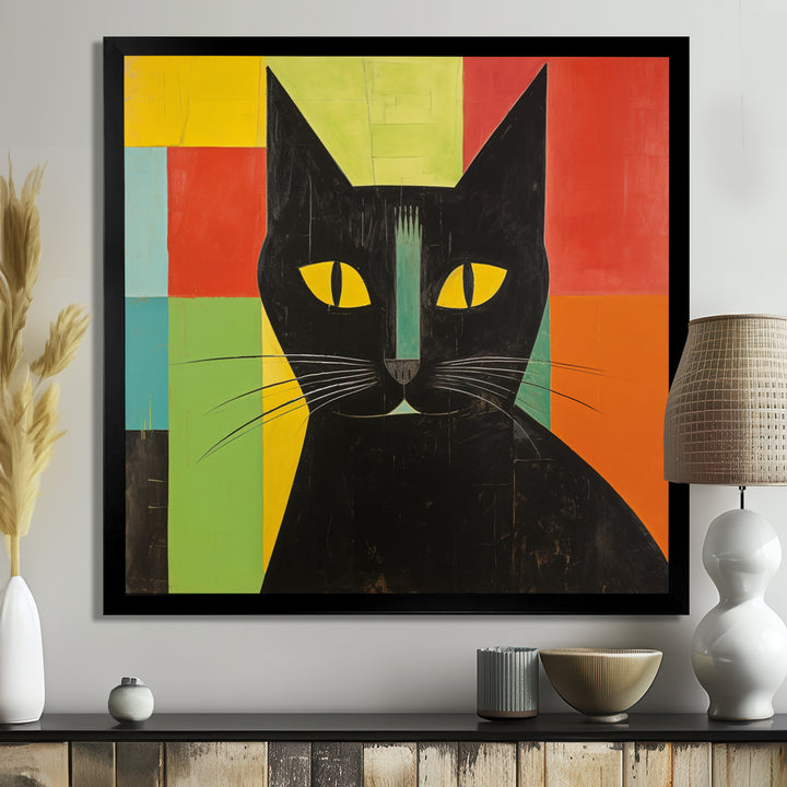 Minimal Black Cat Portrait - Cat Canvas Wall Art