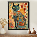 Boho Cat Flower Collage - Multi-Color Cat Wall Art