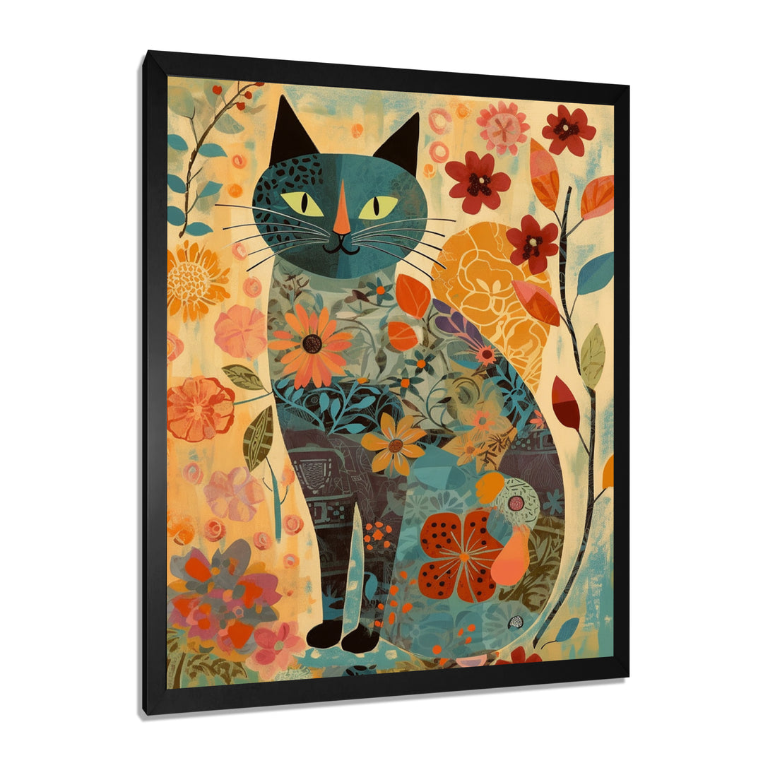Boho Cat Flower Collage - Multi-Color Cat Wall Art
