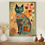 Boho Cat Flower Collage - Multi-Color Cat Wall Art