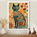 Boho Cat Flower Collage - Multi-Color Cat Wall Art
