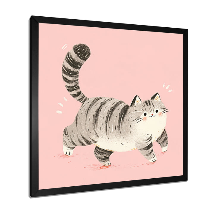 Fluffy Tiger Cat On Pink - Cat Living Room Wall Art
