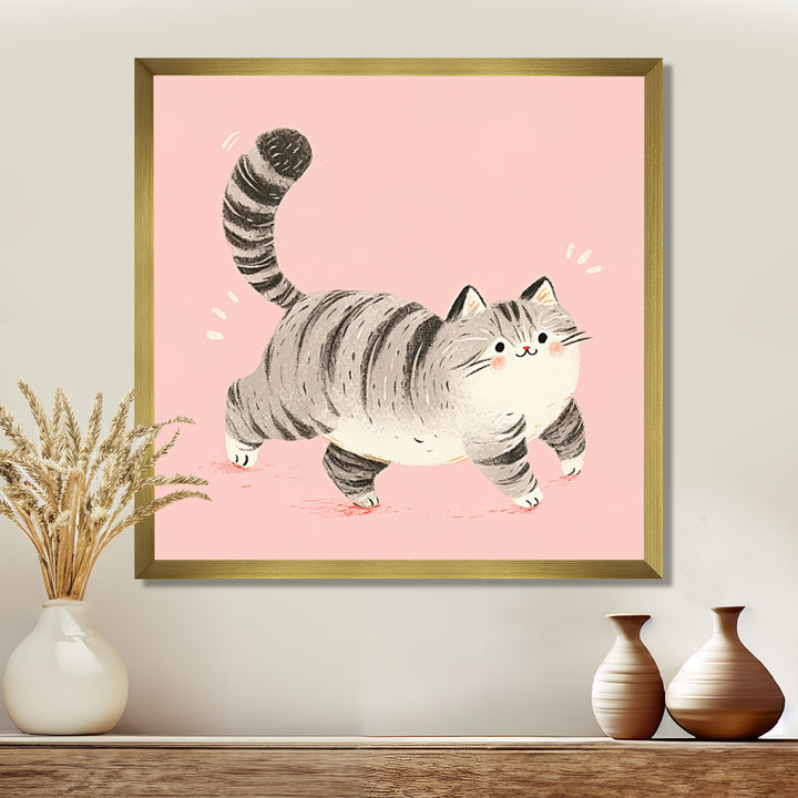 Fluffy Tiger Cat On Pink - Cat Living Room Wall Art