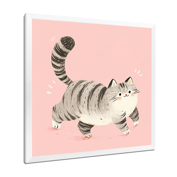 Fluffy Tiger Cat On Pink - Cat Living Room Wall Art