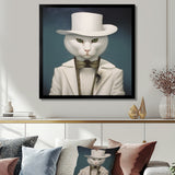 Fancy White Cat In Suit With White Hat - Cat Fashion Wall Decor