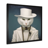 Fancy White Cat In Suit With White Hat - Cat Fashion Wall Decor