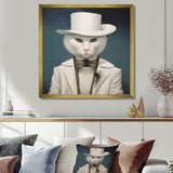 Fancy White Cat In Suit With White Hat - Cat Fashion Wall Decor
