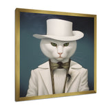 Fancy White Cat In Suit With White Hat - Cat Fashion Wall Decor
