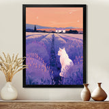 White Cat In Lavender Field - Cat Wall Decor