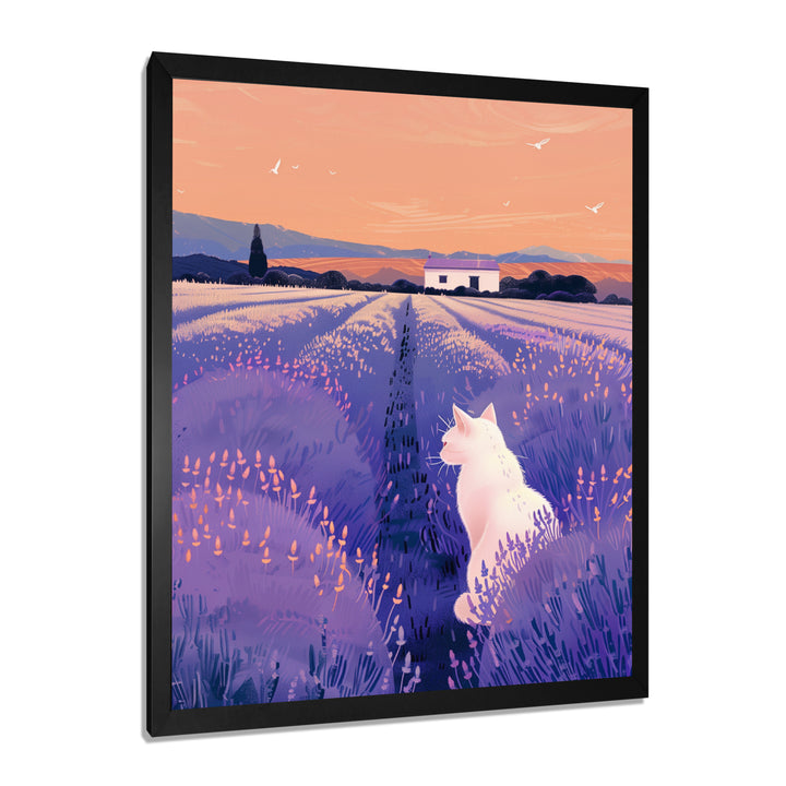 White Cat In Lavender Field - Cat Wall Decor