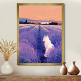 White Cat In Lavender Field - Cat Wall Decor