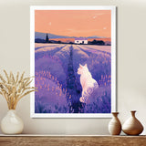 White Cat In Lavender Field - Cat Wall Decor