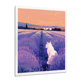 White Cat In Lavender Field - Cat Wall Decor