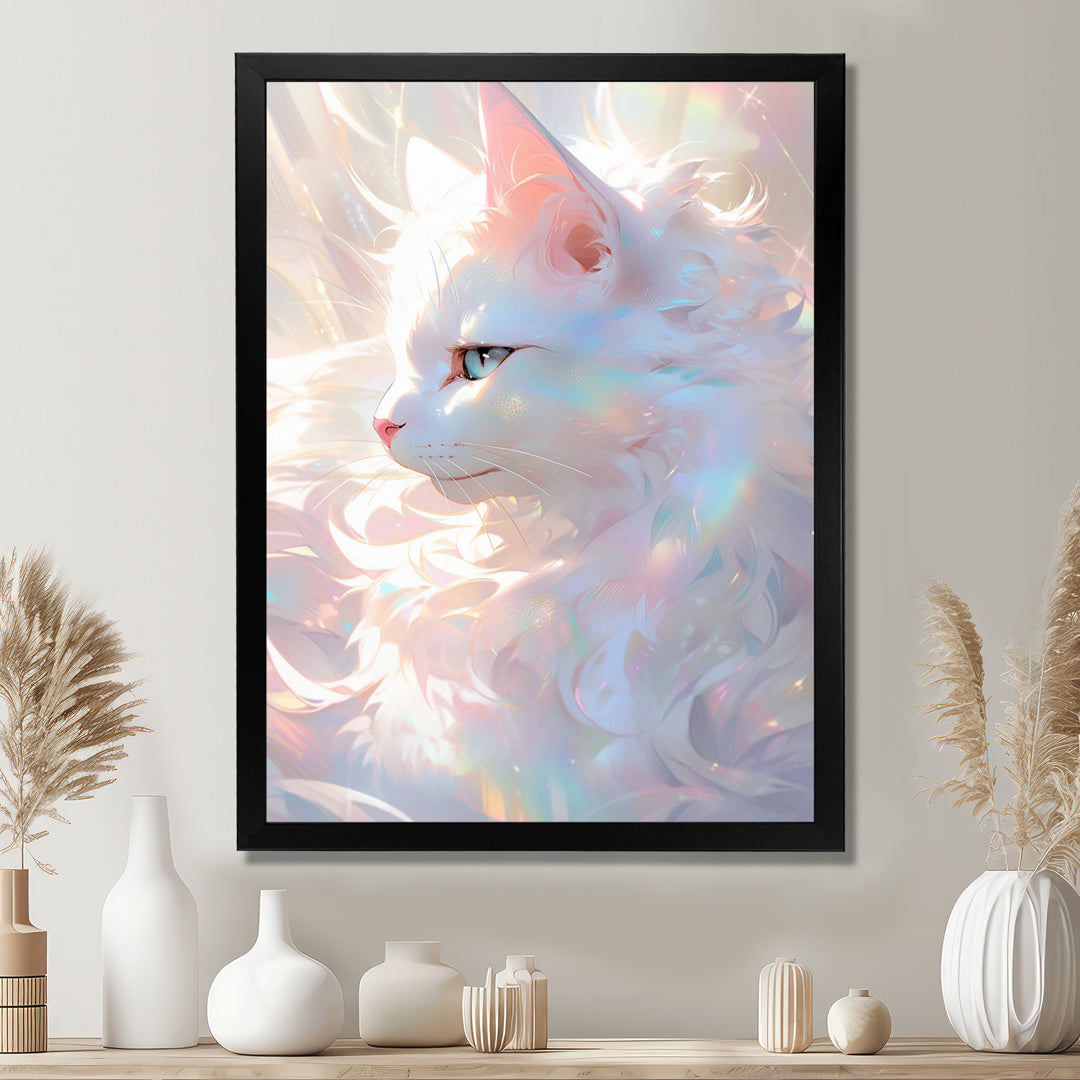 Luminous Feline Iridescent White Cat - Cat Wall Art Prints