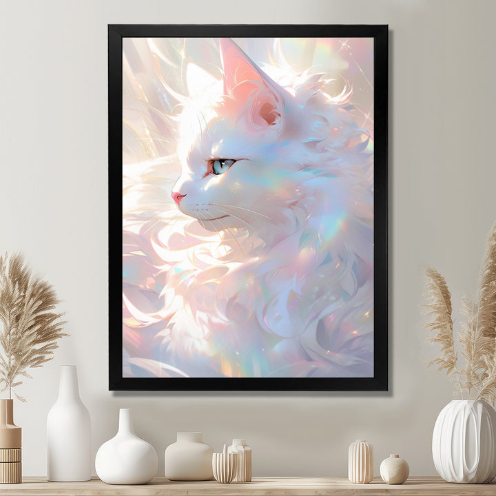 Luminous Feline Iridescent White Cat - Cat Wall Art Prints