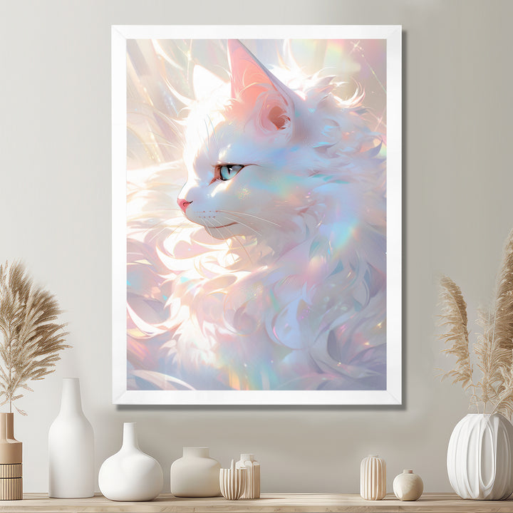 Luminous Feline Iridescent White Cat - Cat Wall Art Prints