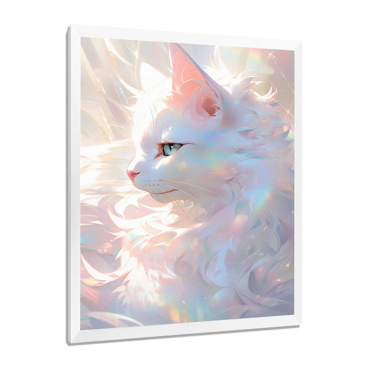 Luminous Feline Iridescent White Cat - Cat Wall Art Prints