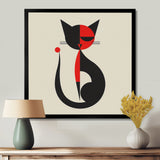 Minimal Cat In Black And Red - Black Cat Wall Art