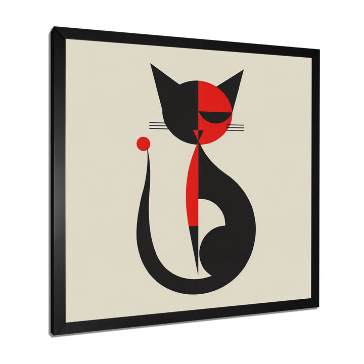 Minimal Cat In Black And Red - Black Cat Wall Art