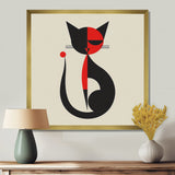 Minimal Cat In Black And Red - Black Cat Wall Art