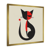 Minimal Cat In Black And Red - Black Cat Wall Art