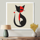 Minimal Cat In Black And Red - Black Cat Wall Art