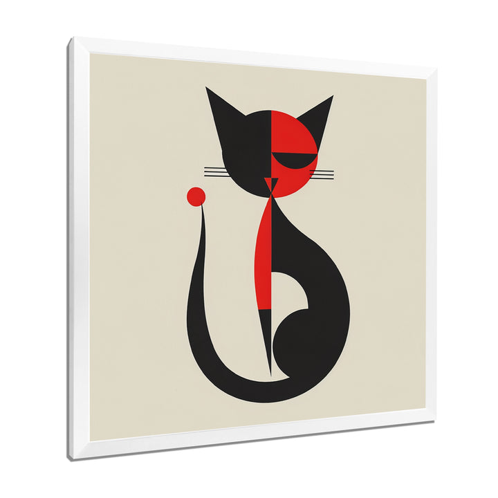 Minimal Cat In Black And Red - Black Cat Wall Art