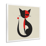 Minimal Cat In Black And Red - Black Cat Wall Art