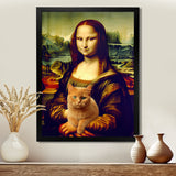 Mona Lisa With Brown Cat - Cat Framed Canvas Art
