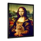 Mona Lisa With Brown Cat - Cat Framed Canvas Art