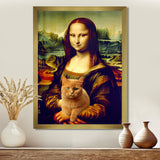 Mona Lisa With Brown Cat - Cat Framed Canvas Art