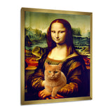 Mona Lisa With Brown Cat - Cat Framed Canvas Art
