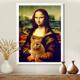Mona Lisa With Brown Cat - Cat Framed Canvas Art