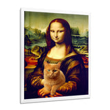 Mona Lisa With Brown Cat - Cat Framed Canvas Art