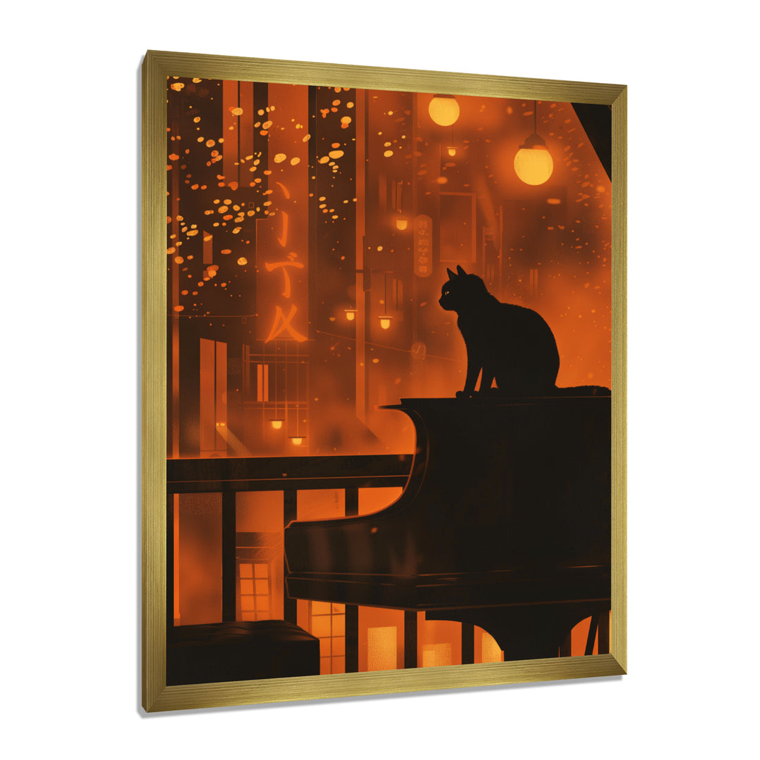 Urban Cat On Piano - Cat Large Canvas Wall Art