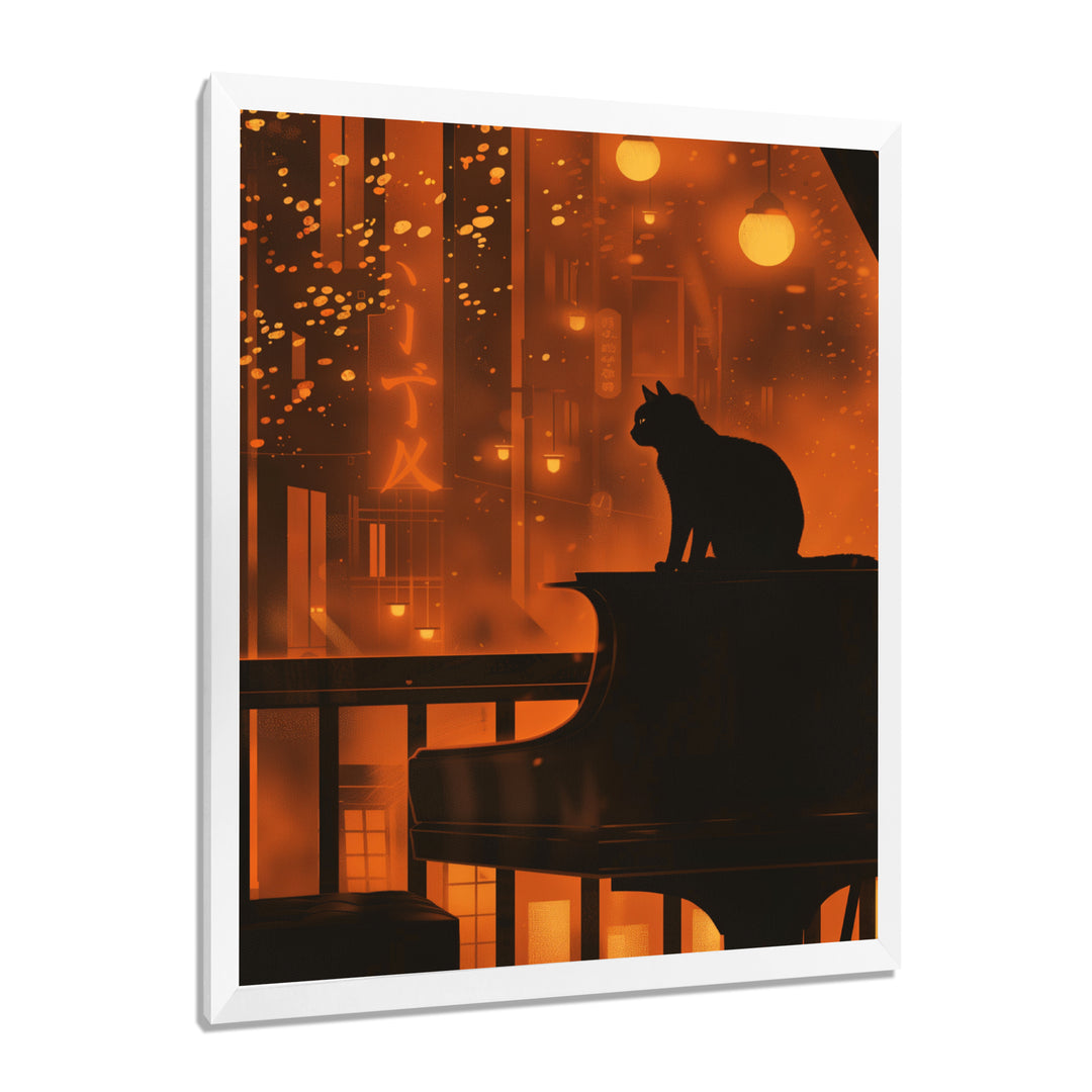 Urban Cat On Piano - Cat Large Canvas Wall Art