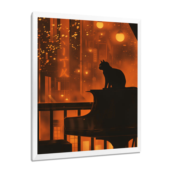 Urban Cat On Piano - Cat Large Canvas Wall Art