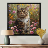 Cute Tiger Cat In Flower Field - Cat Home Decor Art