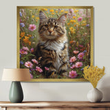 Cute Tiger Cat In Flower Field - Cat Home Decor Art