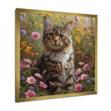 Cute Tiger Cat In Flower Field - Cat Home Decor Art