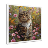 Cute Tiger Cat In Flower Field - Cat Home Decor Art