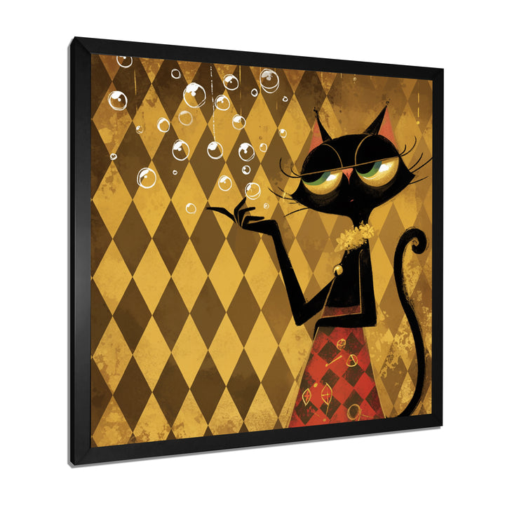 Retro Glam Cat Teasing - Cat Bedroom Wall Art