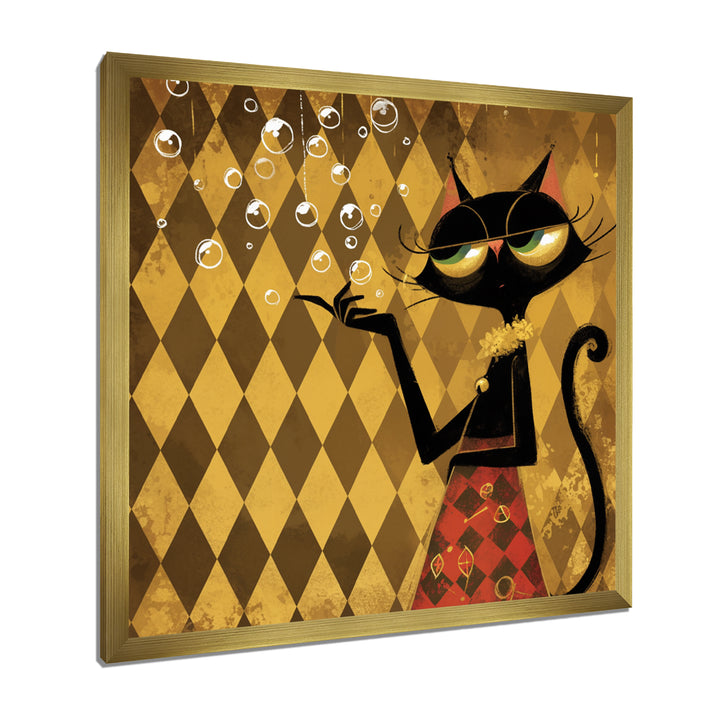 Retro Glam Cat Teasing - Cat Bedroom Wall Art