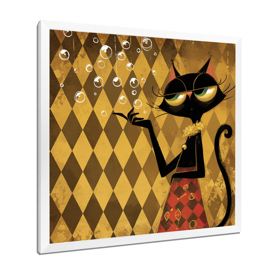 Retro Glam Cat Teasing - Cat Bedroom Wall Art