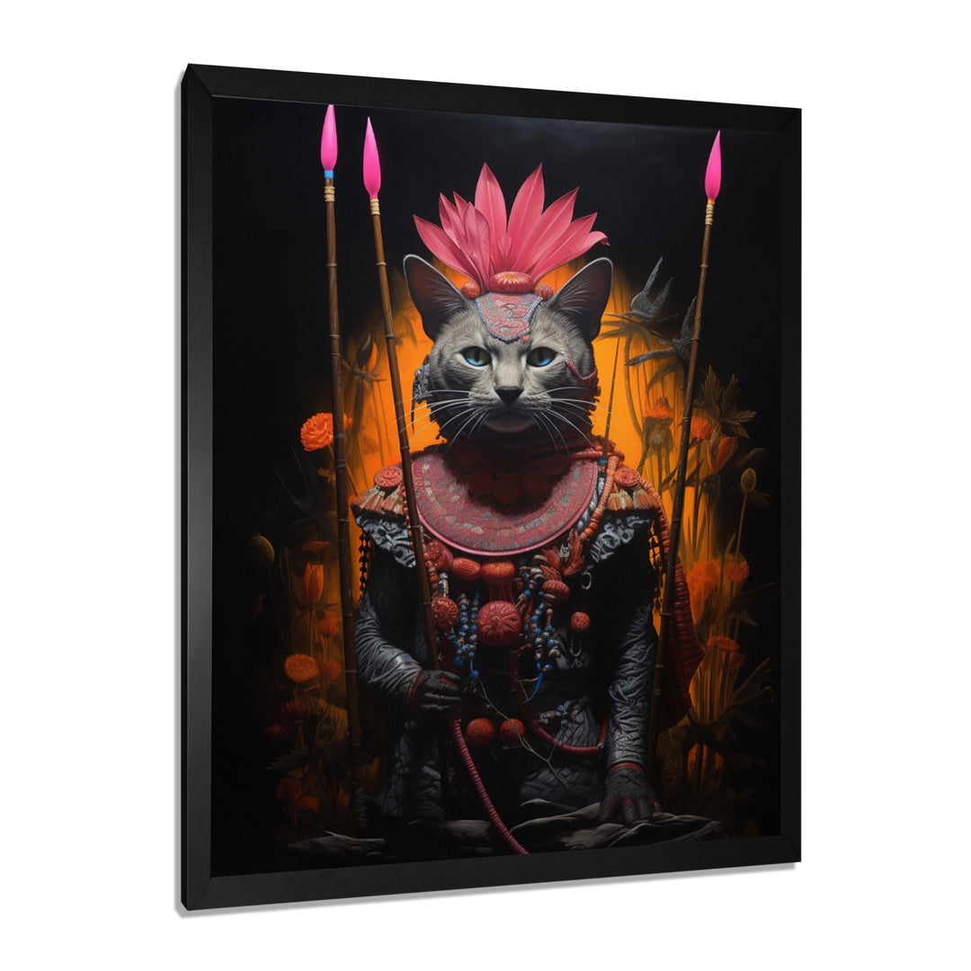 Shamanic Cat Pink Armor - Cat Wall Decor