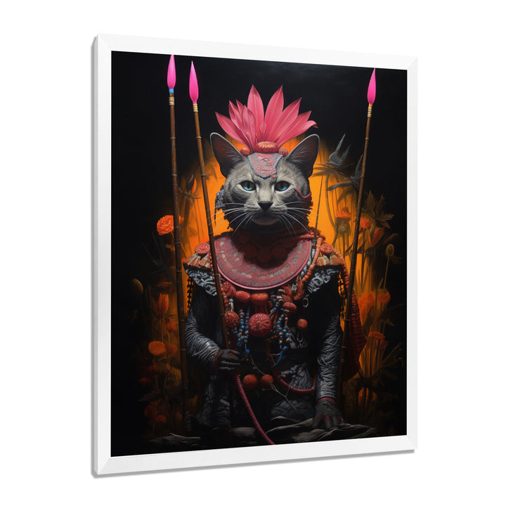 Shamanic Cat Pink Armor - Cat Wall Decor